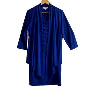 Clues Collections Women's Dress With Waterfall Jacket XL Royal Blue Draped Front